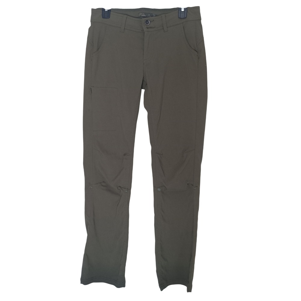 Prana Halle Pants Women 4 Green Straight Leg Hiking Outdoor Stretch Roll-Up